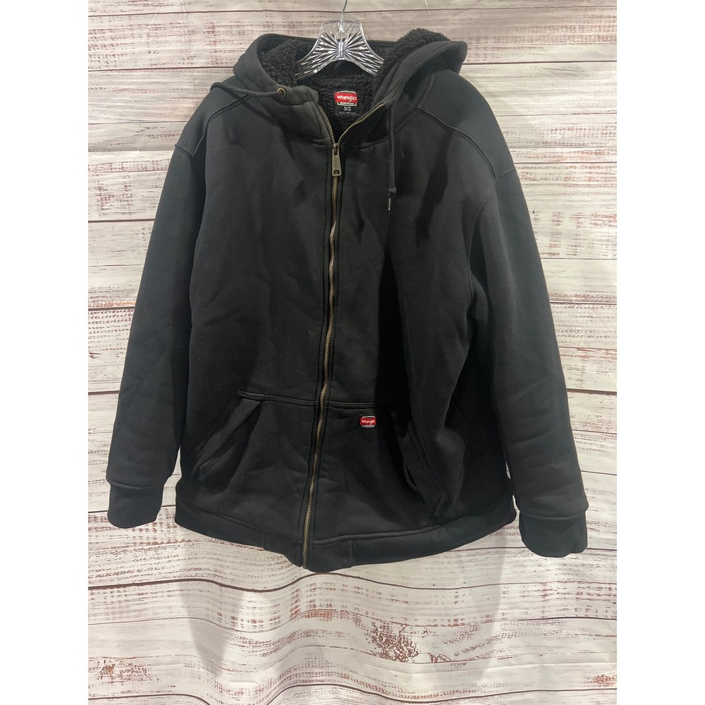 Wrangler Workwear Mens XL Black Sherpa Lined Full Zip Hoodie Jacket 55124BW